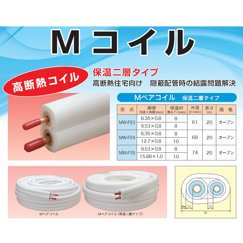 MW-P□ Mペアコイル 高断熱コイル 保温二層タイプ 20m