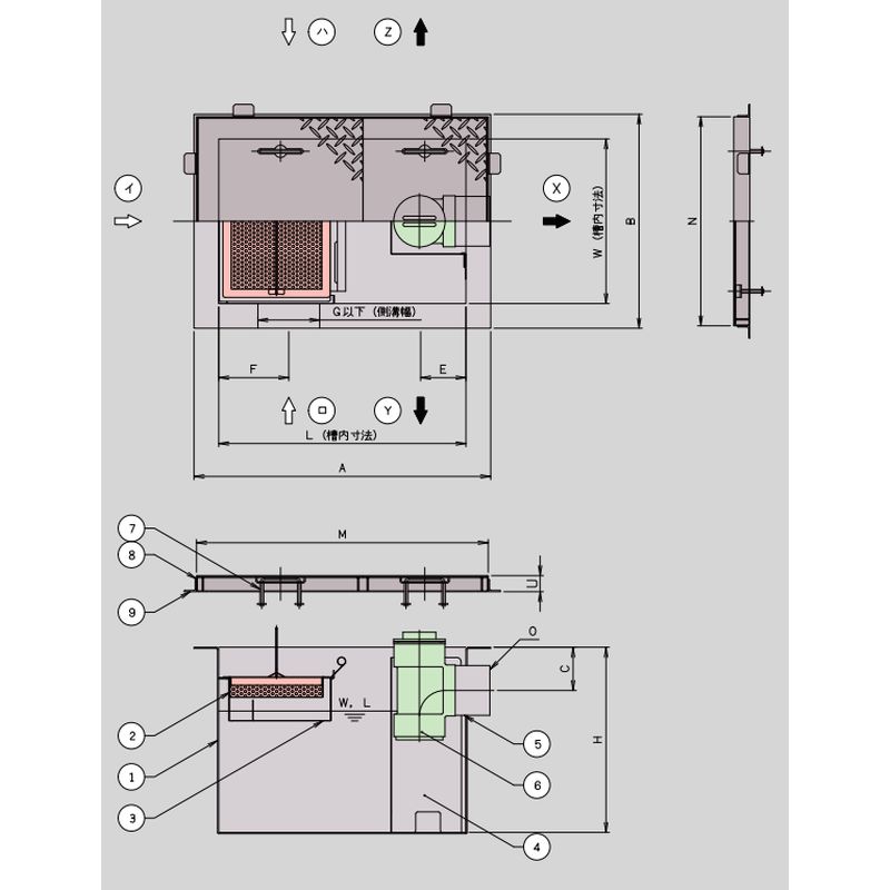 HGS-NX□ET ステンレス製グリース阻集器(溶解亜鉛めっき製蓋付)