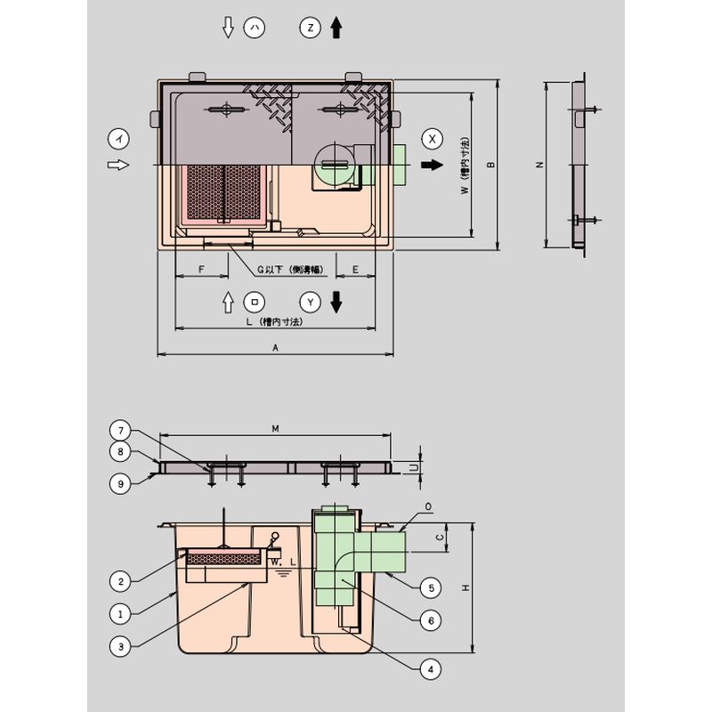HGR-NX□ET FRP製グリース阻集器(鋼板製防錆塗装蓋付)