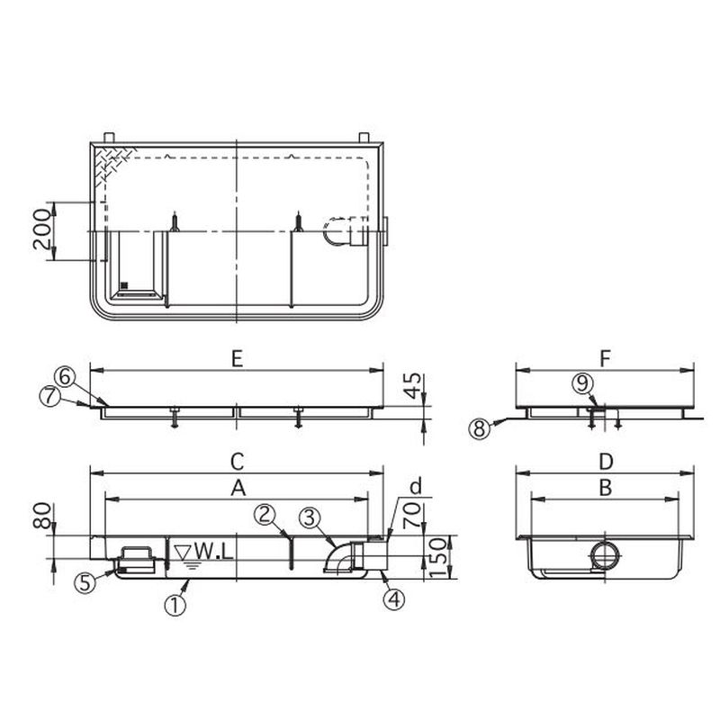 福西鋳物 SF-GFR-15EAU FRP製薄型グリーストラップ本体のみ(11.3L/min)