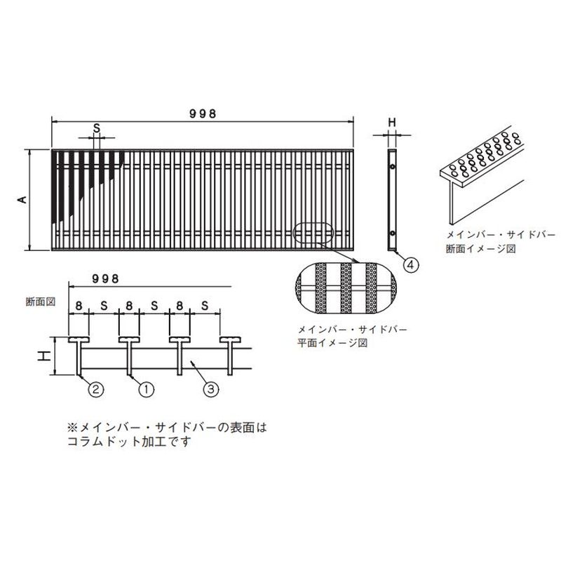 伊藤鉄工 SGQA35-15-7 歩道用 ノンスリップ コラムドットタイプ S=7