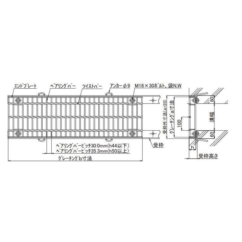 伊藤鉄工 AGL35-50 鋼製グレーチング ボルト固定式 T14