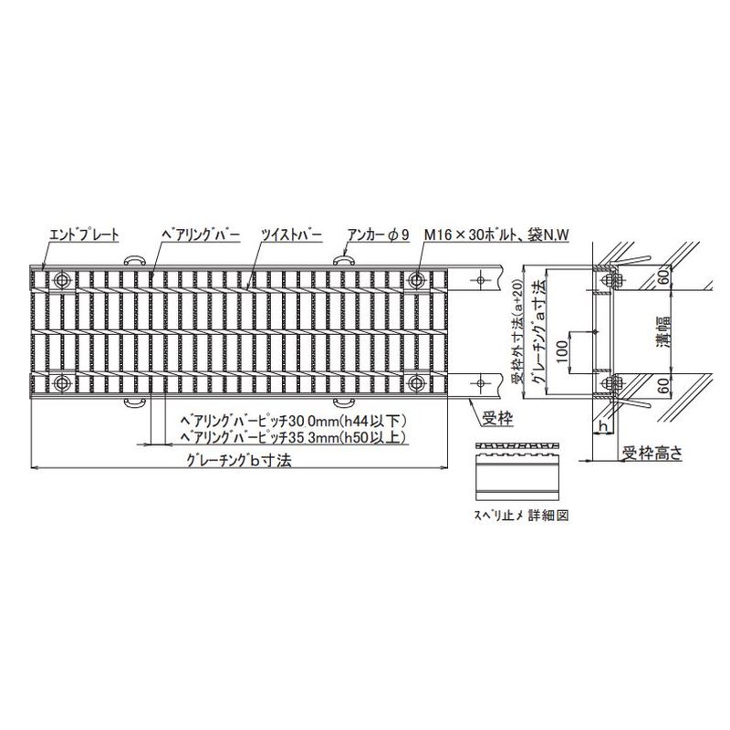 伊藤鉄工 AGNL20-38 鋼製グレーチング ボルト固定式 ノンスリップ T14