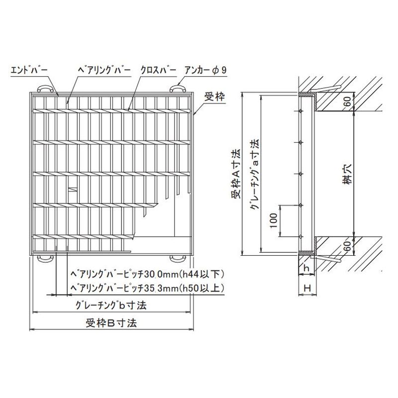 伊藤鉄工 AGB45-55 鋼製グレーチング 正方形(四方落し込みタイプ) T20