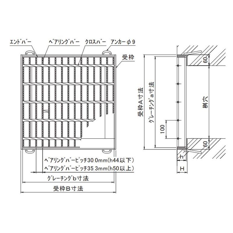 伊藤鉄工 AGBN30-38 鋼製グレーチング 正方形(四方落し込)ノンスリップ T14/T7
