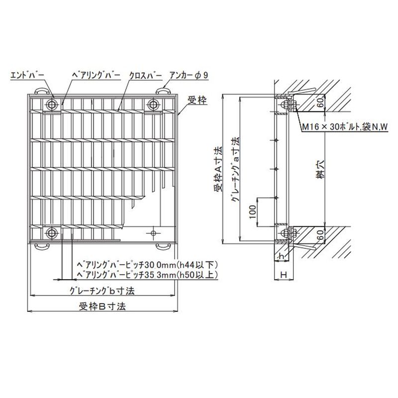 伊藤鉄工 AGBL60-75 鋼製グレーチング 正方形 T25 受枠A