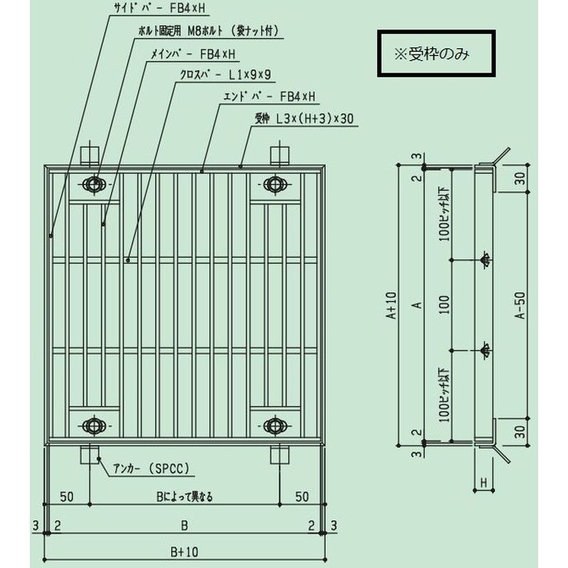 伊藤鉄工 SSGBL50-20 SUS ます蓋 フラットバー4mmノーマルタイプ ボルト固定 受枠