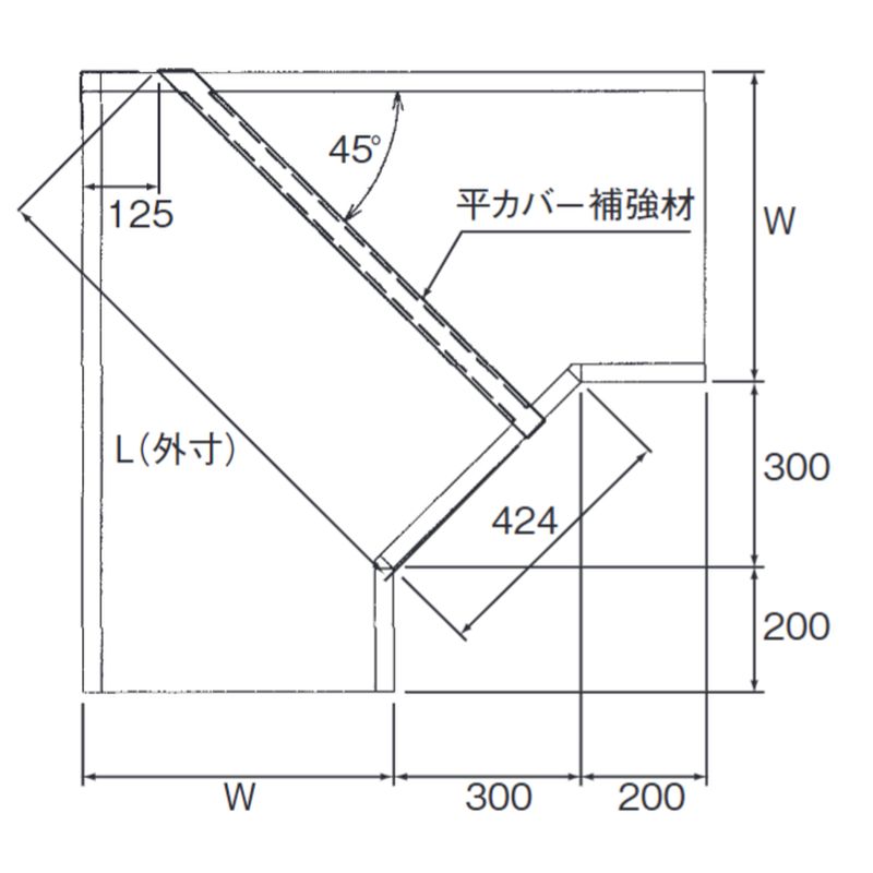 □VL-21-□ 重量タイプケーブルラック用平カバー補強金具(L型)1本タイプ
