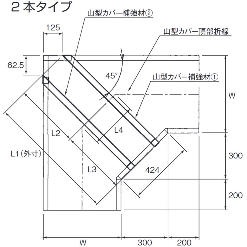 □VL-23-□W 重量タイプケーブルラック用山型カバー補強金具(L型)2本タイプ