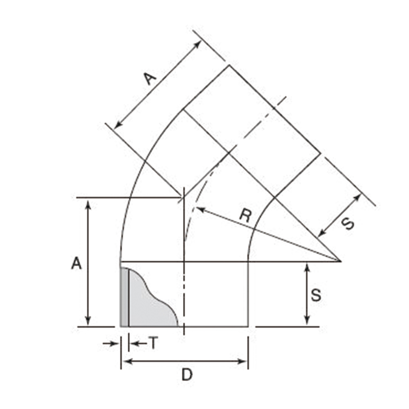 SUS304WD タイニージョイント 45°ネック付エルボ (給水用)