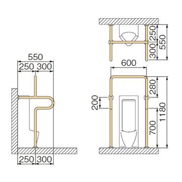 ミヤコ MB155HS ストール小便器被覆手摺 ホワイト