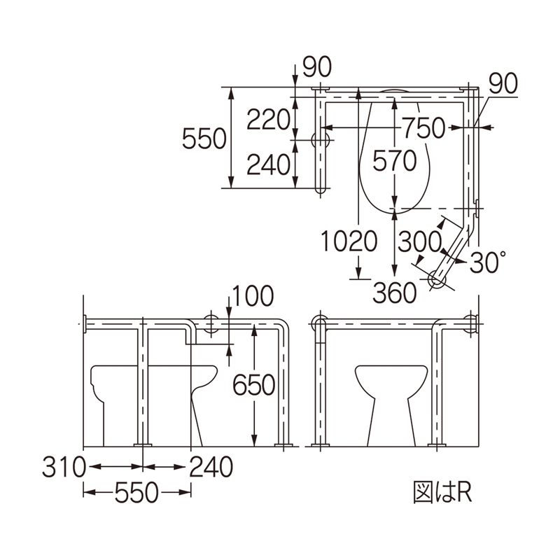 カクダイ 2449R 洋式トイレ用手すり