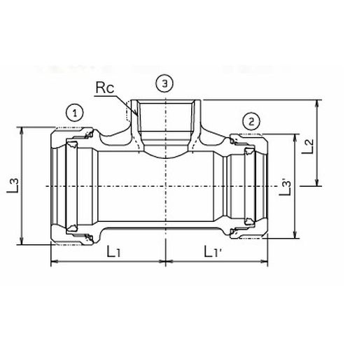 NJX3RTFSR 三方径違いねじ付チー ナイスジョイントX 蒸気還水用 - 画像2