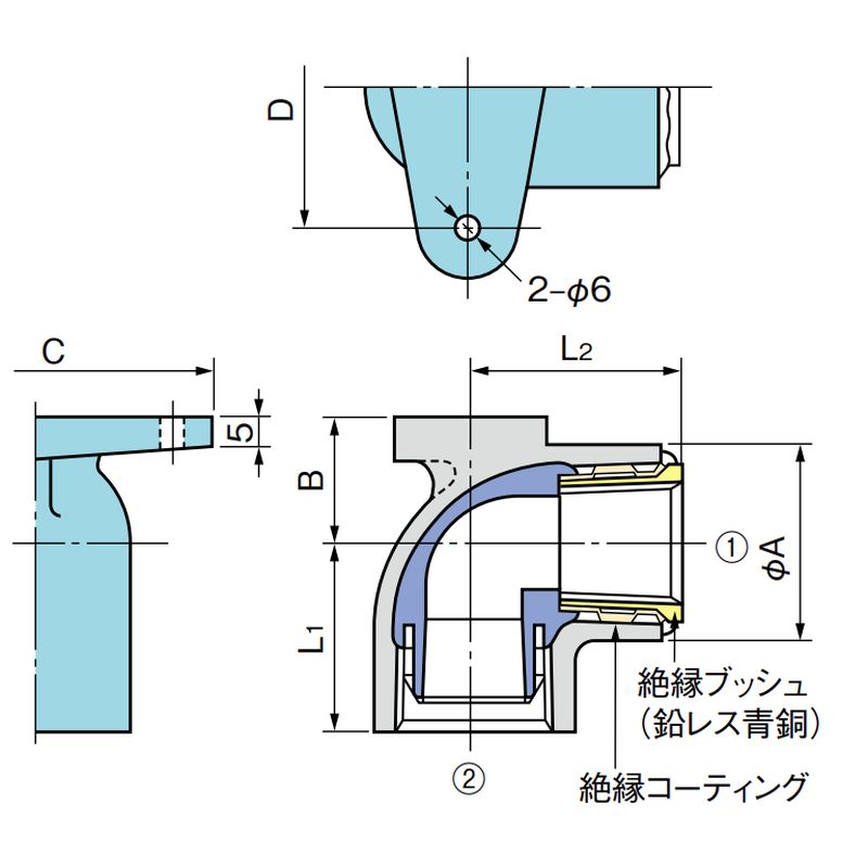 PQWK-ZCTL 給水栓座付エルボ 防食ネジ付異種金属接続用･ZC形 - 画像2