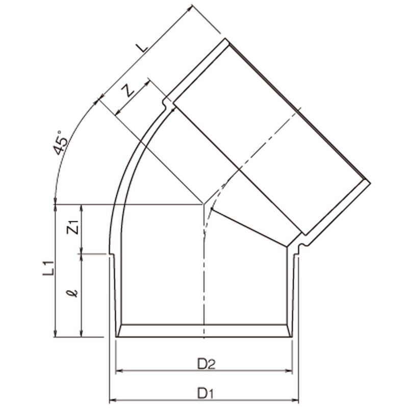 CU 45IKL 45°片受けエルボ (VUパイプ内径接続) - 画像2