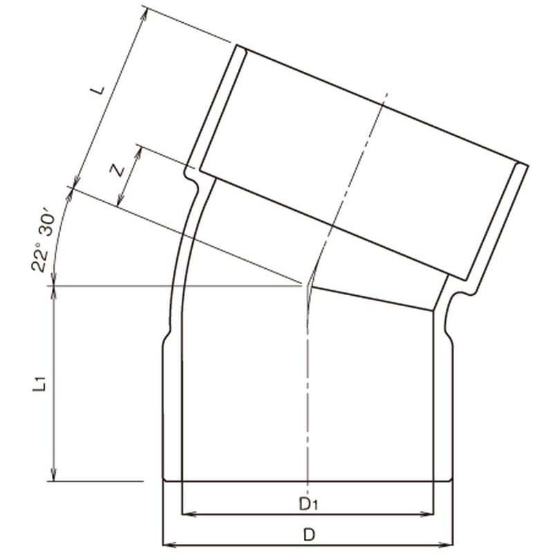 CU VP 22 1/2KL 22-1/2°片受けエルボ VP管排水用 - 画像2