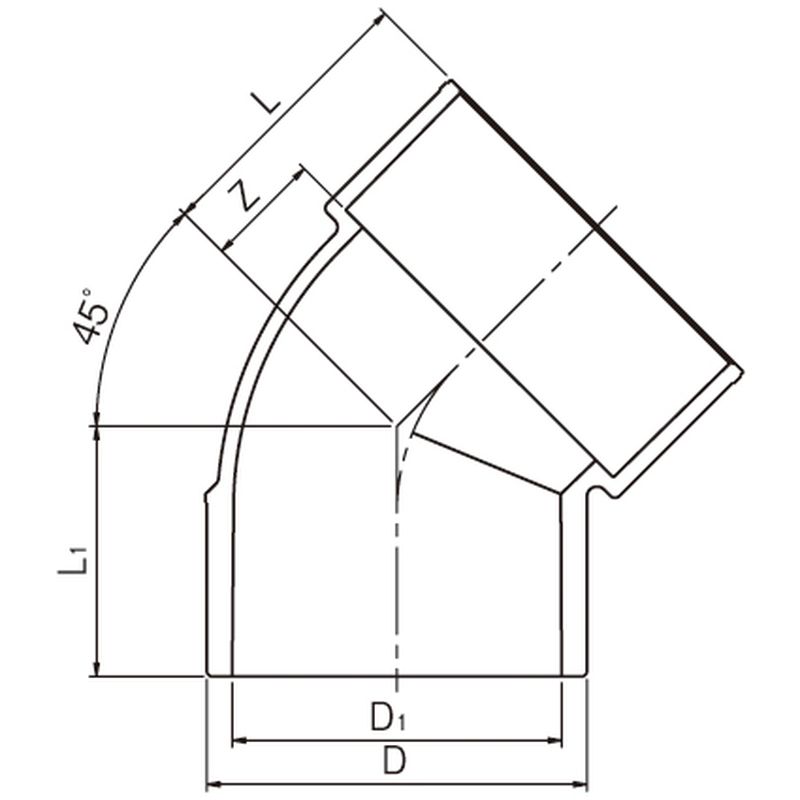 CU VP 45KL 45°片受けエルボ VP管排水用 - 画像2