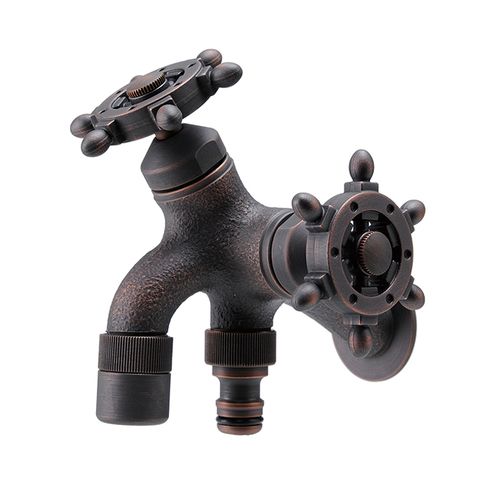 オンリーワンクラブ HV3-T16F-RZ T14型耐寒水栓 ラダーハンドル 二口横水栓(ブロンズ