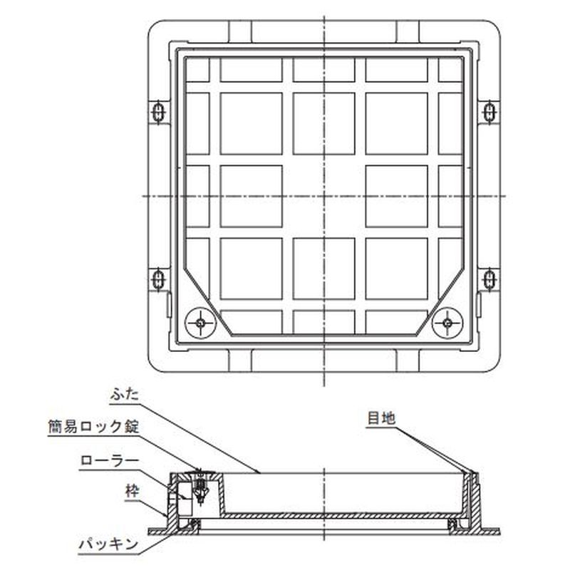 伊藤鉄工 EMAH7K 簡易ロック錠付インターロッキングブロック用マンホール蓋【鋳物目地】