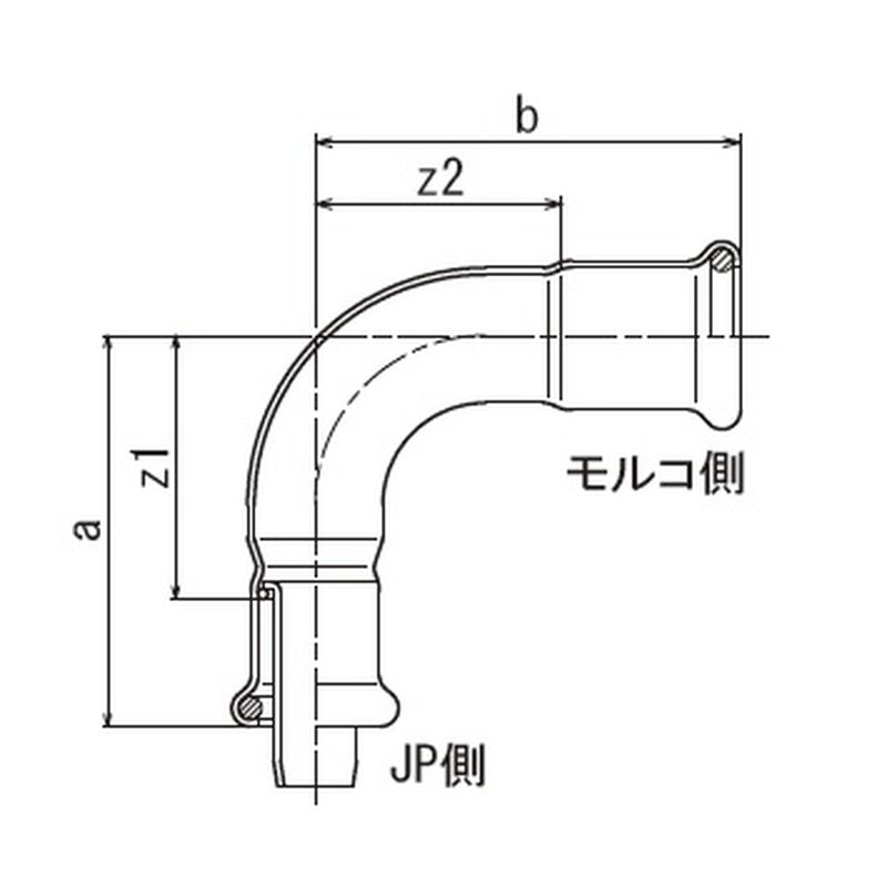 J-Z90EH J･モルコ変換座付90°エルボ(固定品) JPジョイント - 画像2