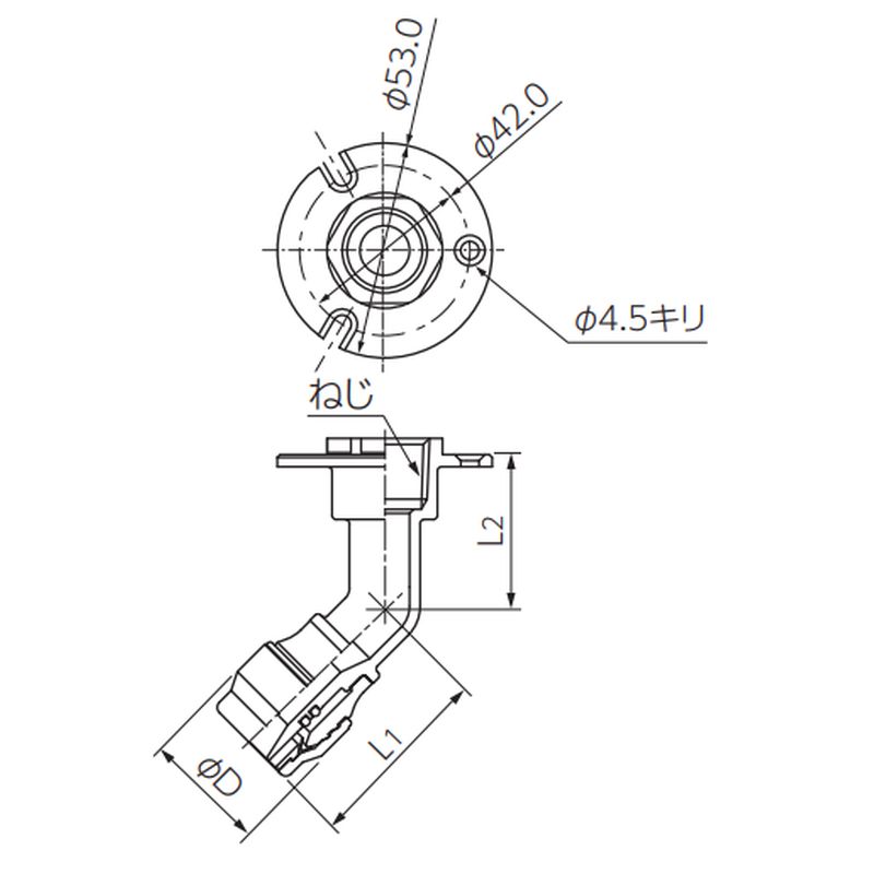 NAF13J5RL 床立上げ用アダプター テーパーねじ品(45°ロング) プッシュマスター - 画像2