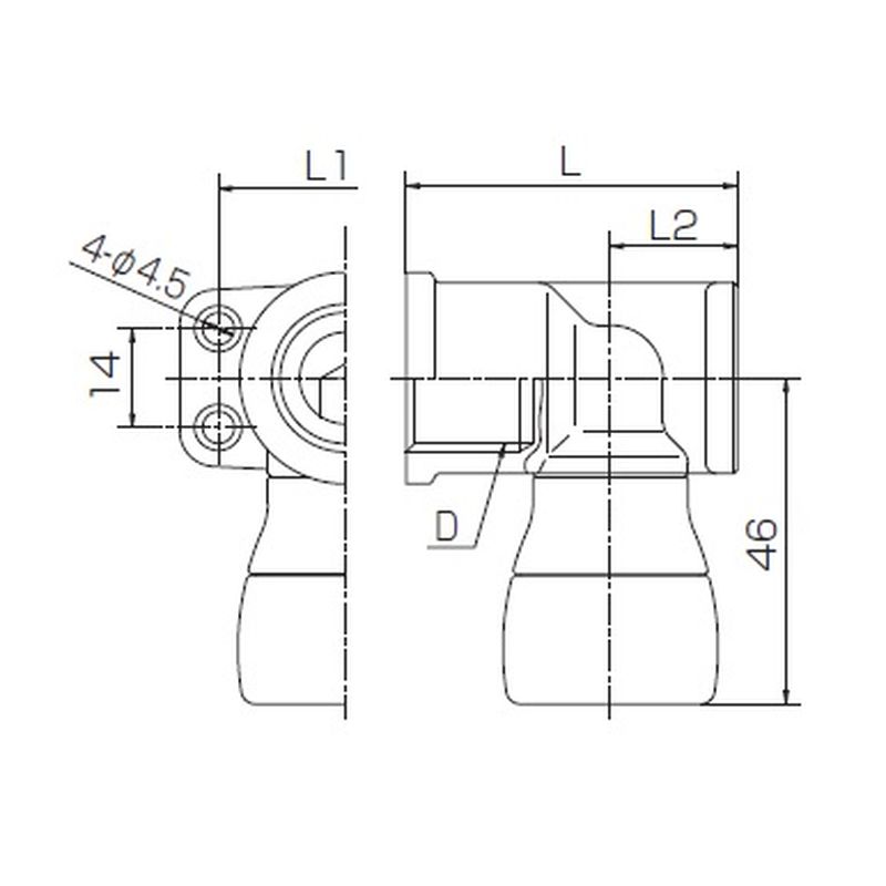 座付きエルボ 横型 QSジョイントクリア (共用) - 画像2
