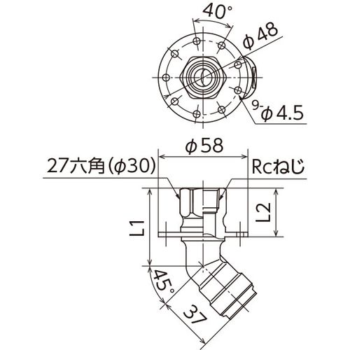 WL86 床取出し金具用継手 角度調節用9孔付45°タイプ ダブルロックジョイント - 画像2