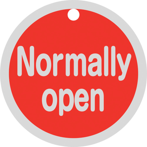 157151 バルブ開閉札 Normally open(赤) 特15-149A 50mmΦ 両面表示 アルミ製