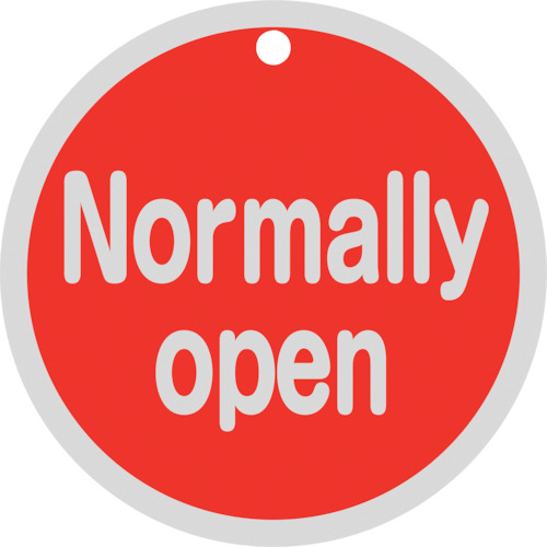 158091 バルブ開閉札 Normally open(赤) 特15-151A 80mmΦ 両面表示 アルミ製
