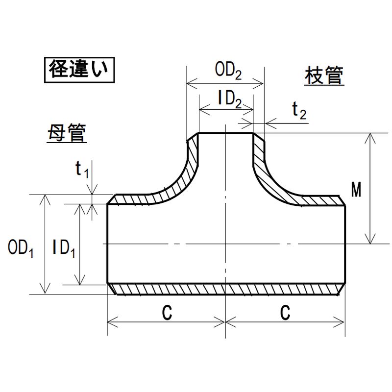 白 PT370 S/80 RT 異径チーズ 突合せ溶接管式継手 - 画像2