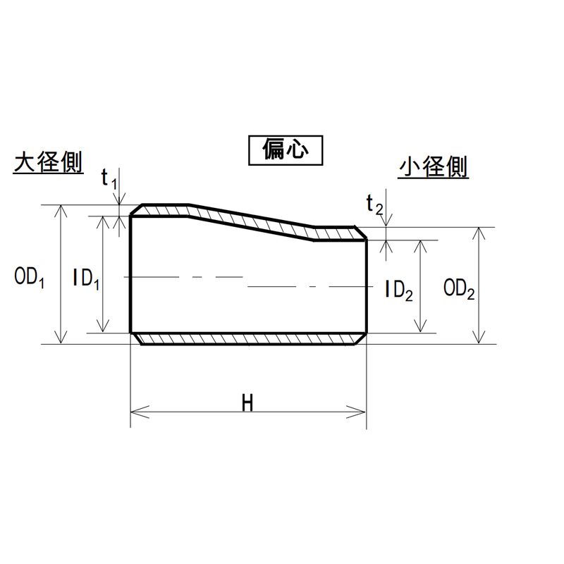 黒 PT370 S/40 ER エキセントリックレジューサー 突合せ溶接管式継手 - 画像2