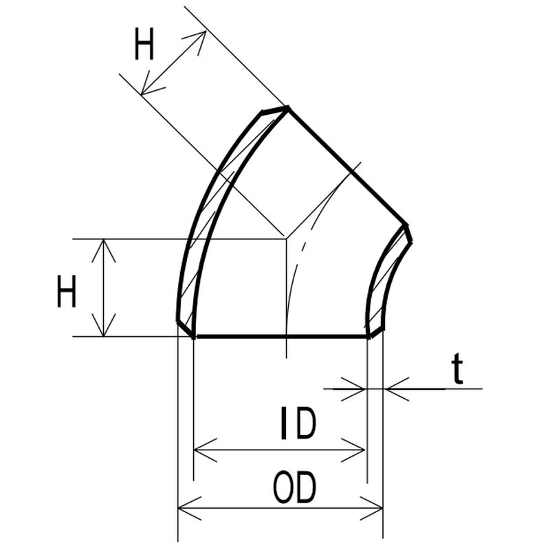 黒 PT370 S/40 45° ロングエルボ 突合せ溶接管式継手 - 画像2