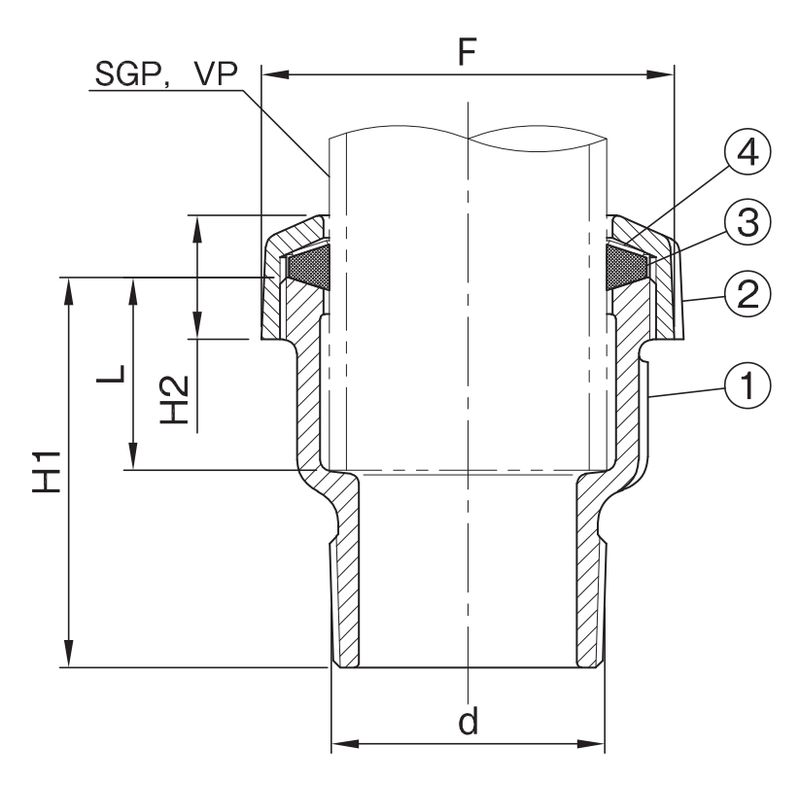 DG-TS-CL 差し込ソケット(外ねじ型) メッキドレネージ継手 - 画像2